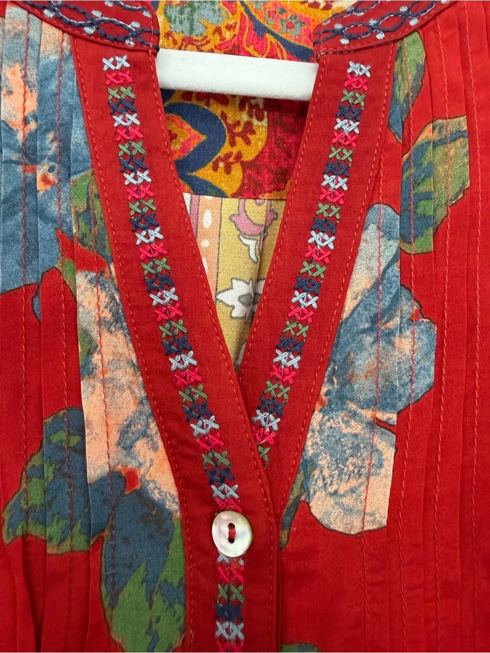 John Mark Embroidered Multi Patch Boho Tunic Blouse Dark Spice L - Picture 12 of 15